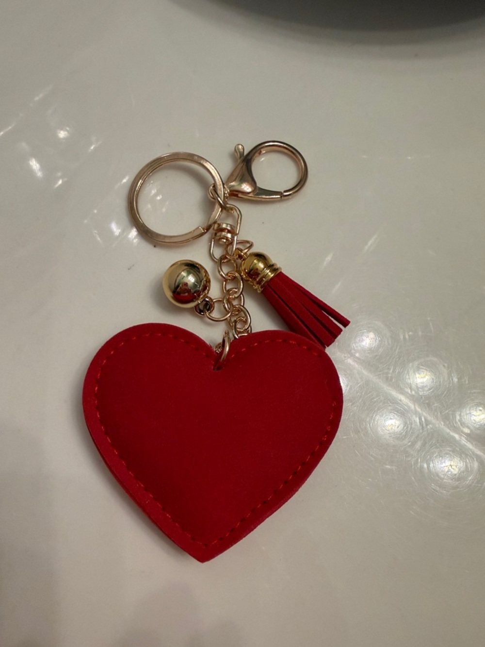 Gold Hardware Red Crystal Heart Keychain with Tassel - Picture 2 of 2